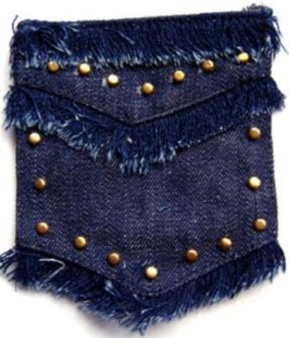 M179 13cm x 11cm Dark Denim-Brass Studs Motif Pocket Patch