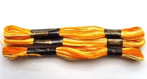 S034 8 Metre Skein Varigated Orange Cotton Embroidery Thread, 6 Strand Colourfast - Ribbonmoon