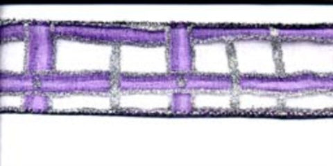 R4389 38mm Purple and Silver Sheer Check Ribbon - Ribbonmoon