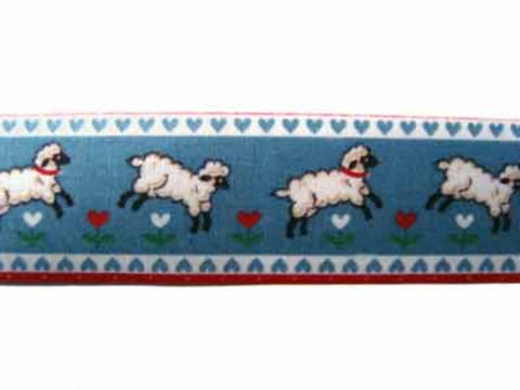 R6547 30mm Blue 100% Cotton Sheep Design Ribbon - Ribbonmoon