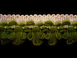 FT346 29mm Tonal Greens Soft Embroidery Fringe on a Natural Braid 