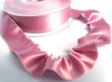 R7576 25mm Dusky Pink Double Satin Ribbon with a Gather Stitch Edge - Ribbonmoon