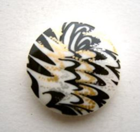 B9501 19mm Black, White and Gold Gloss Shank Button - Ribbonmoon