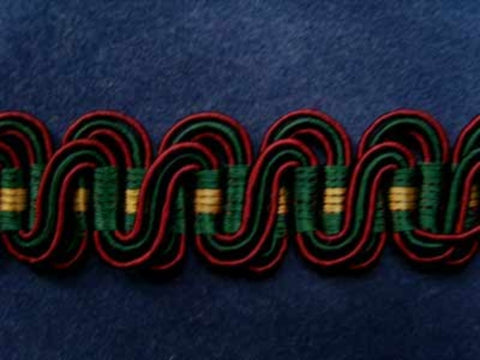 FT1000 17mm Burgundy, Green and Honey Scroll Gimp Braid - Ribbonmoon