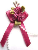 RB390 Mauve Pink Satin Rose Bow Buds with Ribbon and Pearl Bead Trim 