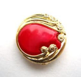 B14994 18mm Red and Gilded Gold Poly Shank Button - Ribbonmoon