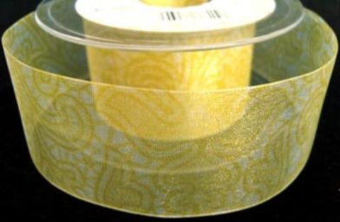 R7522 40mm Yellow Sheer Ribbon with a Subtle Tonal Design - Ribbonmoon