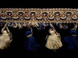 FT1563 7cm Beige, Natural and Navys Tassel Fringe on a Decorated Braid - Ribbonmoon