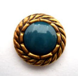 B14962 18mm Deep Jade Green and Gilded Metallic Poly Shank Button