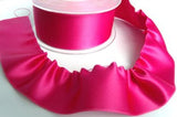 R7569 40mm Fuchsia Pink Double Satin Ribbon with a Gather Stitch Edge - Ribbonmoon