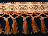 FT501 9cm Apricot, Pear and Metallic Gold Tassel Fringe on a Decorated Braid - Ribbonmoon