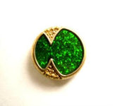 B12833 15mm Glittery Green and Gilded Gold Poly Shank Button 