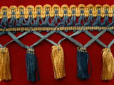FT864 95mm Dusky Blue and Honey Gold Tassel Fringe on a Decorated Braid - Ribbonmoon