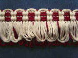 FT1109 35mm Burgundy, Natural White Looped Fringe on a Decorated Braid - Ribbonmoon