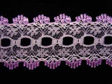 L351 35mm White and Lilac Knitting in or Eyelet Lace - Ribbonmoon