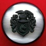 B2505 23mm Pealised Grey and Black Coat of Arsm Design Shank Button - Ribbonmoon