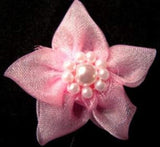 RB464 Pink Sheer Poinsettia Ribbon Bow with Pearl Beads