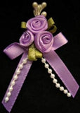RB391 Lilac Satin Rose Bow Buds with Ribbon and Pearl Bead Trim Decoration