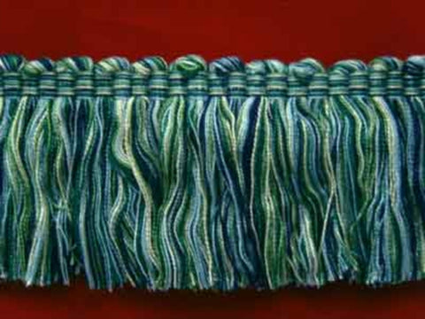 FT221 55mm Cornflower Blue,Navy,Natural and Greens Cut Ruched Fringing - Ribbonmoon
