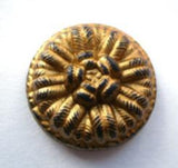 B6081 22mm Black Flower Design Shank Button with a Metallic Gold Paint - Ribbonmoon