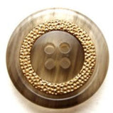 B9686 23mm Tonal Grey 4 Hole Button with a Gold Metal Ring