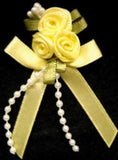 RB386 Lemon Satin Rose Bows with Ribbon and Pearl Trim Decoration.