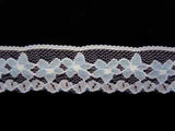 L054 3cm White and Cornflower Blue Flat Flowery Lace - Ribbonmoon