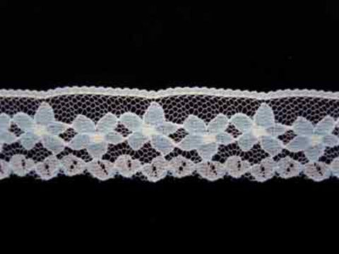 L054 3cm White and Cornflower Blue Flat Flowery Lace - Ribbonmoon