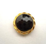 B14501 14mm Black Honeycomb Shank Button, Gilded Gold Poy Rim - Ribbonmoon