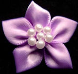 RB341 Deep Helio Lilac Satin 5 Petal Poinsettia with Pearl Beads - Ribbonmoon