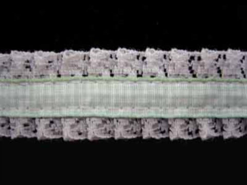 L031 23mm, Mint Gingham Ribbon over a White Lace - Ribbonmoon