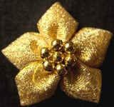 RB461 Gold Metallic Poinsettia Ribbon Bow with Gold Beads