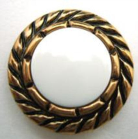 B14602 21mm White and Gilded Antique Coppery Poly Rim Shank Button