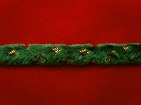C223 8mm Bottle Green Mohair Effect Cord with a Metallic Gold Weave
