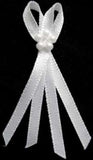 RB274 3mm White Double Satin Ribbon Bow with Pearls.