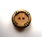 B17611 15mm Pine Wood 2 Hole Button with a Brass Metal Rim - Ribbonmoon