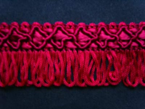 FT1135 3cm Cardinal Red and Wine Looped Fringe on a Decorated Braid - Ribbonmoon