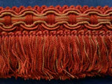 FT750 52mm Rust, Terracotta and Brown Cut Fringe on a Decorated Braid - Ribbonmoon