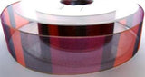 R7194 27mm Wine, Orange and Blackberry Banded Stripe Sheer Ribbon
