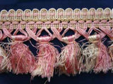 FT697 85mm Pink, Ivory and Gold Tassel Fringe on a Decorated Braid - Ribbonmoon