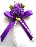 RB368 Purple Satin Ribbon Rose Bow with Pearl Trim Decoration