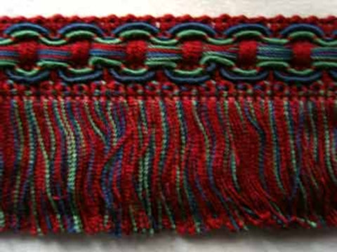 FT586 53mm Burgundy, Navy and Green Cut Fringe on a Sturdy Braid