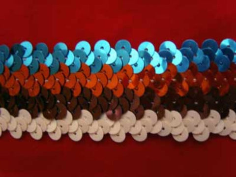 SQBRAID09 37mm Elasticated Stretch Sequin Braid,Brown,White,Rust,Royal - Ribbonmoon