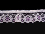 L016 27mm White and Lavender Lightly Frilled Lace - Ribbonmoon