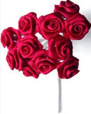 RB431 12 x 14mm Cardinal Red Satin Ribbon Roses on Wired Stems