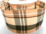 R7173 70mm Browns and Creams Polyester Tartan Ribbon by Berisfords