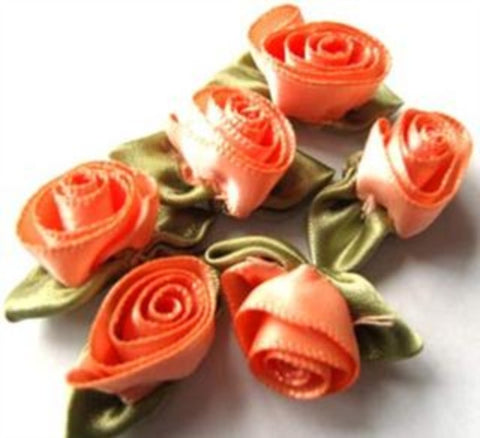 RB405 32mm Apricot Satin Ribbon Rose - Ribbonmoon