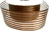 R7415 40mm Brown Satin and Sheer Striped Ribbon by Berisfords - Ribbonmoon