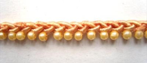PT64 6mm Pineapple Beads on a Dusky Peach Woven Braid - Ribbonmoon