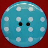 B4851 34mm Turquoise Blue Glossy Polka Dot 2 Hole Button - Ribbonmoon